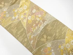 流水に鴛鴦・花模様織出し袋帯